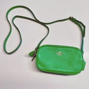 Coach Lime Green Pebble Leather Crossbody Pouch, Wallet